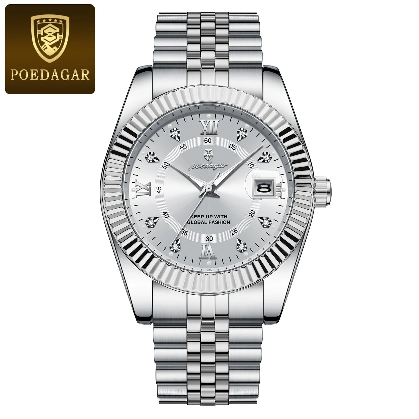 POEDAGAR Luxury Fashion Men Watch Waterproof Stainless Steel Luminous Military Man Wristwatch Date Business Quartz Men's Watches