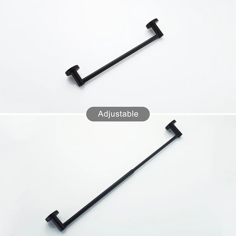 Bathroom Retractable Towel Single Bar Black, Chrome Single Towel Rack Extended Drying Towel Hanging Bar Bathroom Stainless Steel