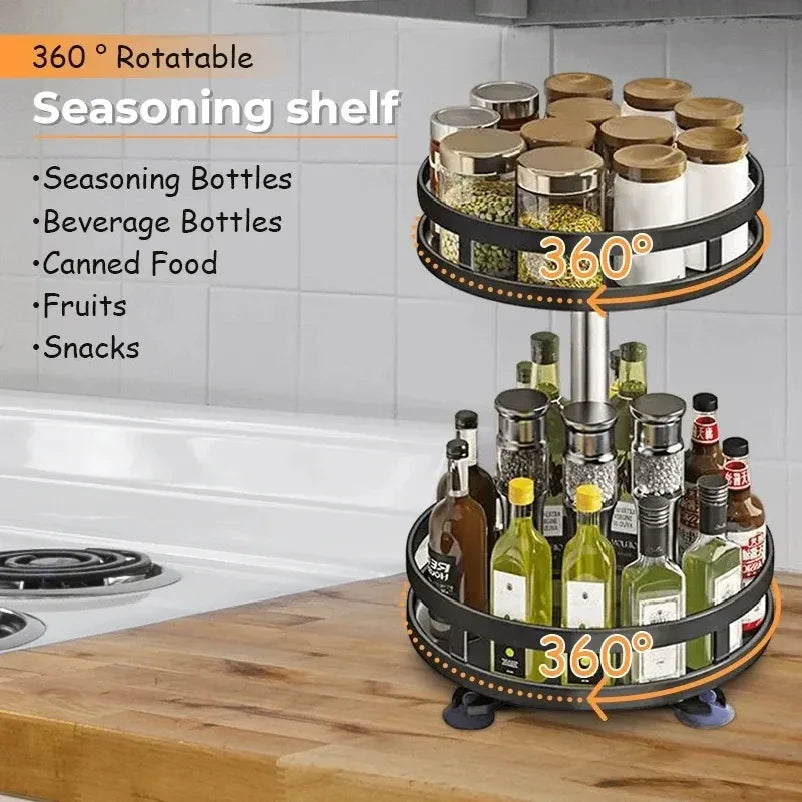 Rotatable Kitchen Storage Rack kitchen Accessories Spice Storage Rack Clean Storage 360 Degrees Rotatable Organiser Turntable