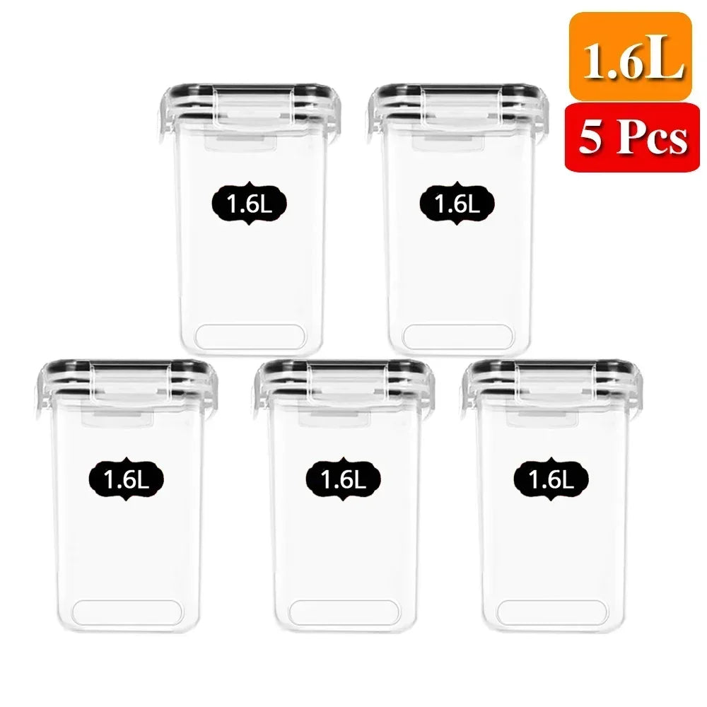 Food Storage Containers Kitchen Organiser and Storage Container with Lids Refrigerator Noodle Box Tank Sealed Cans 5Pcs Set