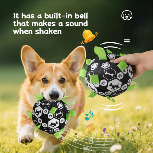 Interactive Dog Bell Ball Toy – Soft Fleece Training & Play Football