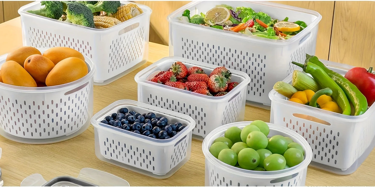 9Pcs/set Fruit Storage Containers for Fridge, Fridge with Removable Colander, All-In-One Fruit Washing Bowl with Strainer