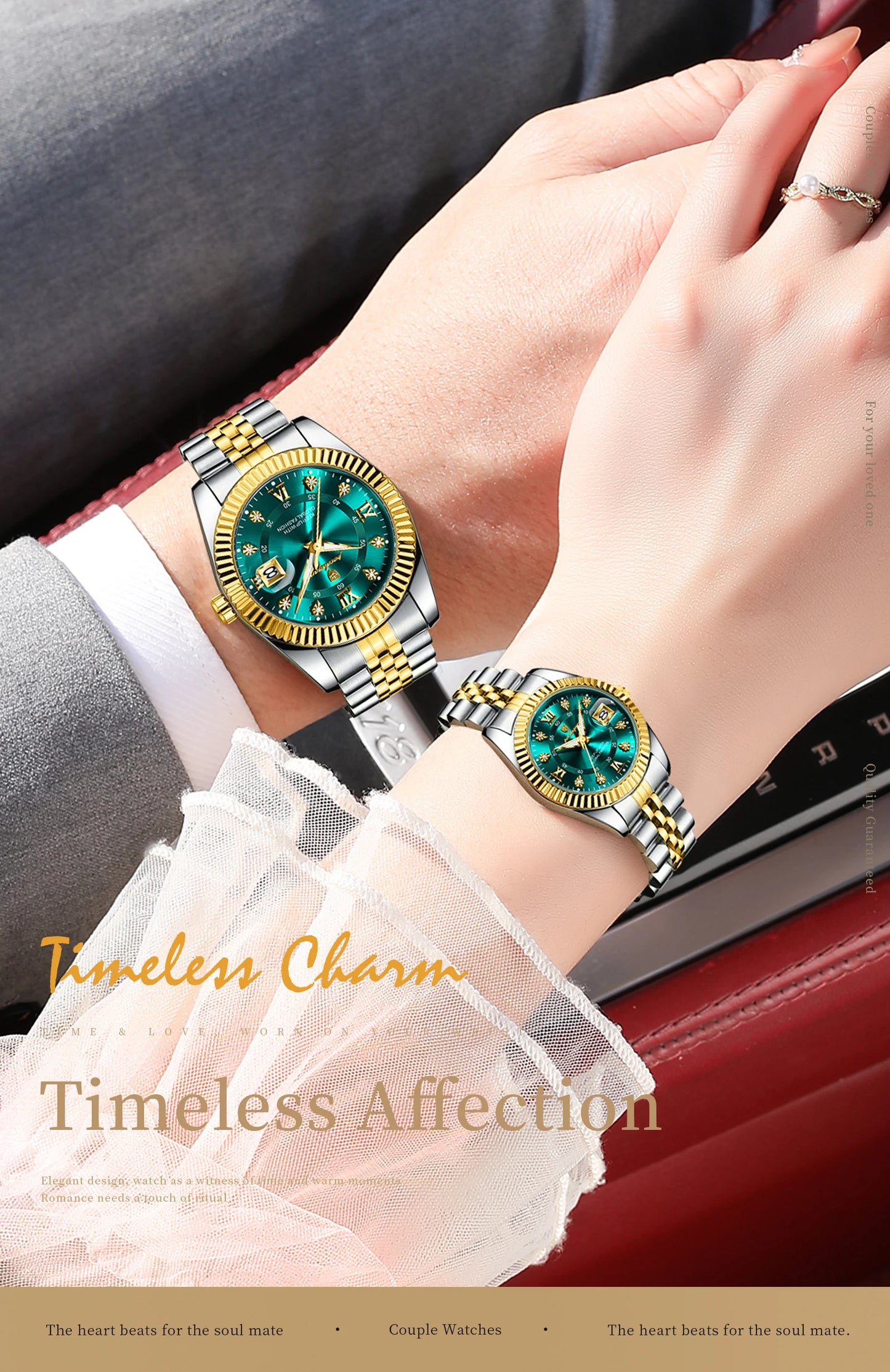 POEDAGAR Top Luxury Couple's Watches Luminous Date Classic Watches For Couple Quartz Stainless Steel Couple Watch Lovers Set+Box