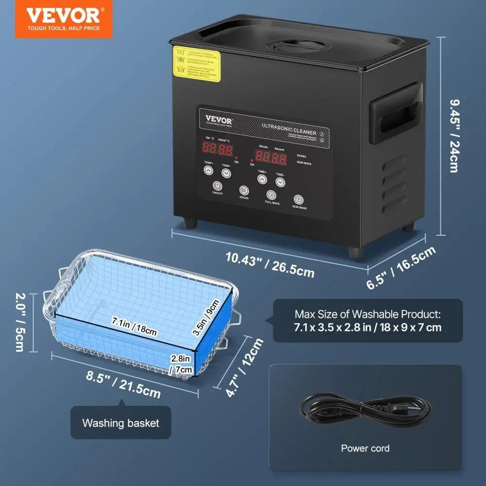 3L Ultrasonic Cleaning Machine with Basket Heater Timer 120W for Jewelry Dental Tools
