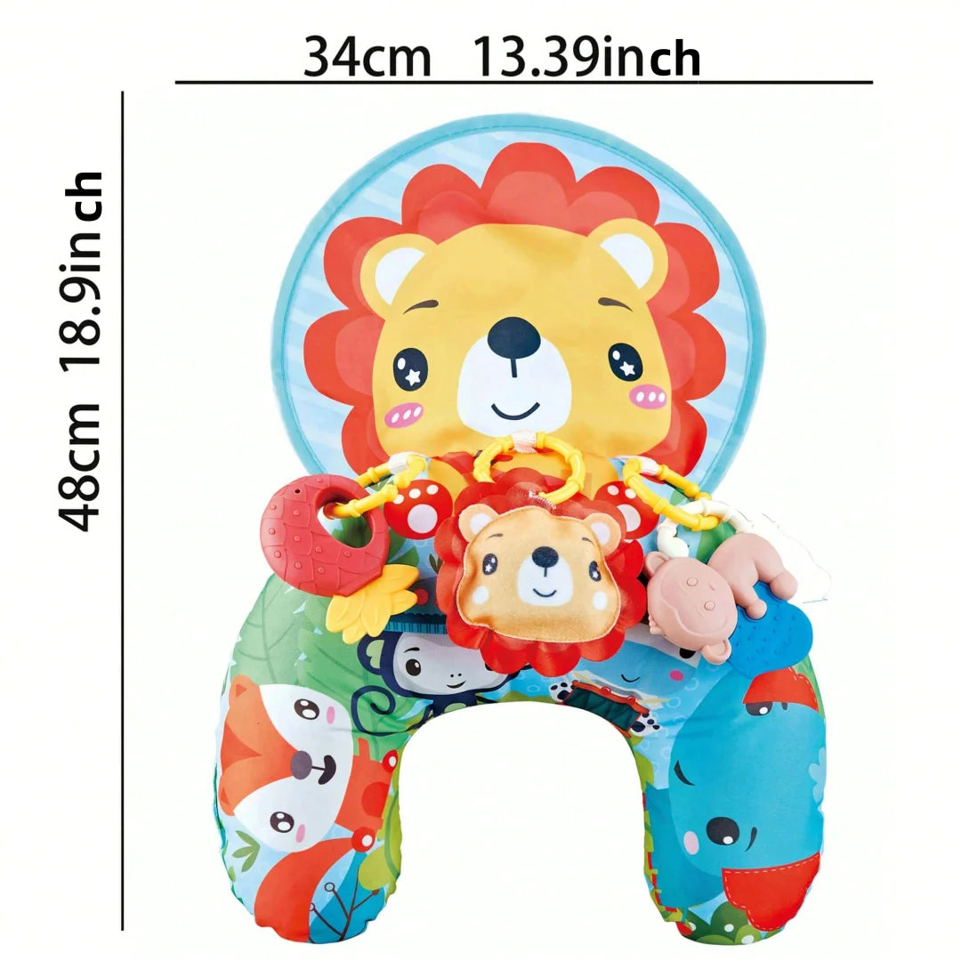 Baby Tummy Time Pillow with Rattle Toys, Multifunctional Crawling Mat Play Gym for Infants, Colorful Cartoon Animals Support Cus