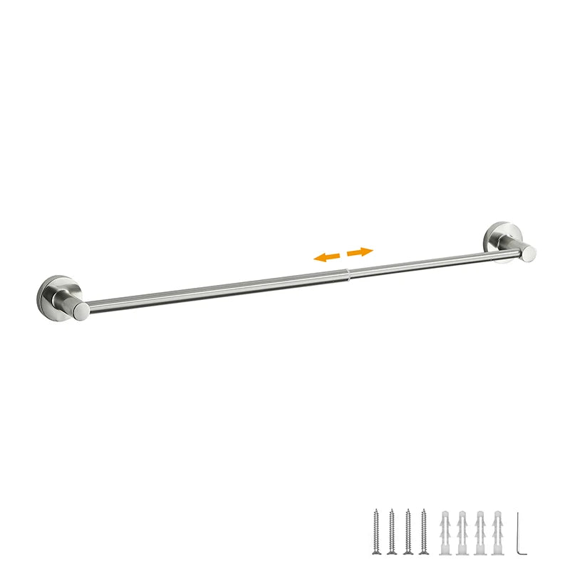 Bathroom Retractable Towel Single Bar Black, Chrome Single Towel Rack Extended Drying Towel Hanging Bar Bathroom Stainless Steel