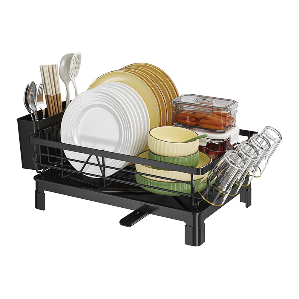 Dish Drying Rack, Rustproof Kitchen Dish Drainer,  Dish Racks with Cutlery Holder Cup Holder & Drainboard, for Kitchen Counter
