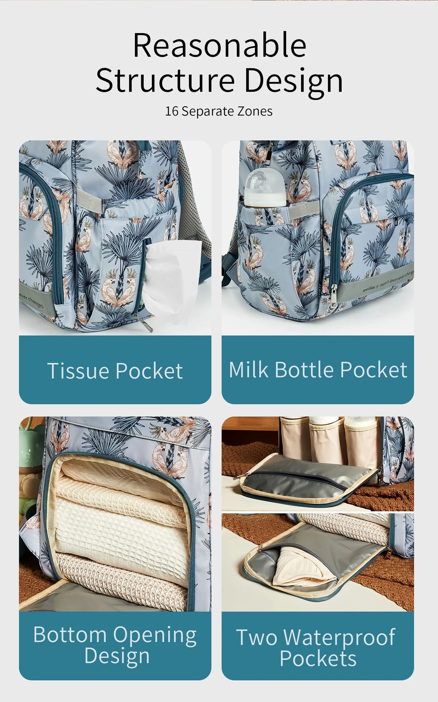 Nappy Bag Backpack Baby Essentials Travel Tote Multifunction Waterproof with Changing Station Pad Stroller Straps Big for Mommy