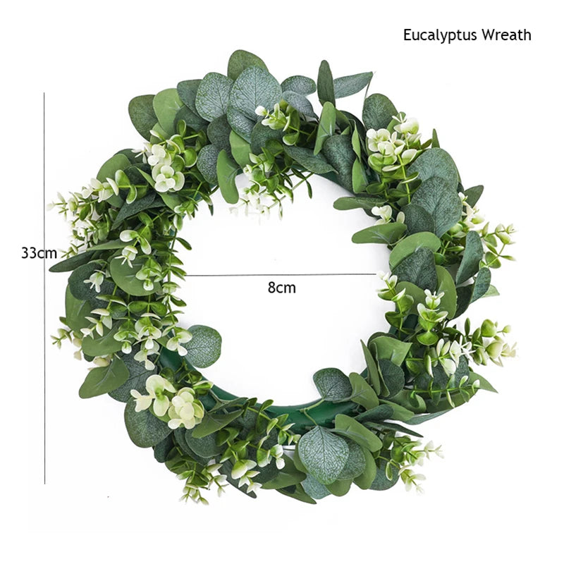 Eucalyptus Wreath Flowers Gifts DIY Christmas Creative Artificial Garland Hanging Pendants Wedding Decoration Home Party Decor