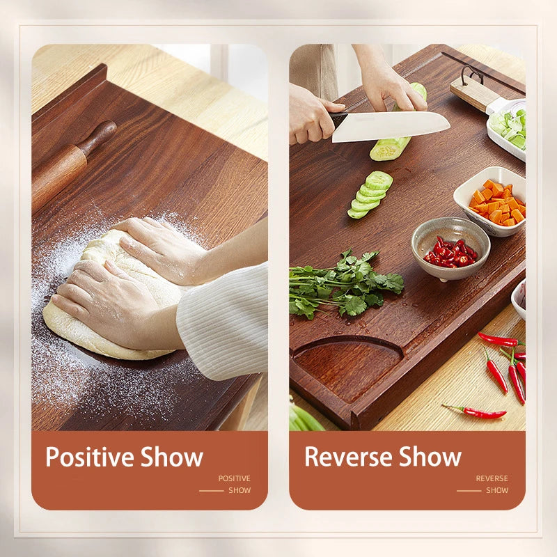 L-Baffle Ebony Wood Pastry Board, Large Dough Kneading Board with Anti-Spill Edge, Solid Wood Rolling Pin Butcher Block