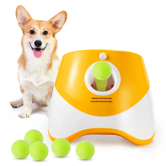 Dog Tennis Launcher Automatic Pet Dogs Chase Toy Mini Tennis Throwing Pinball Machine Fun Interactive Throw Rechargable Catapult