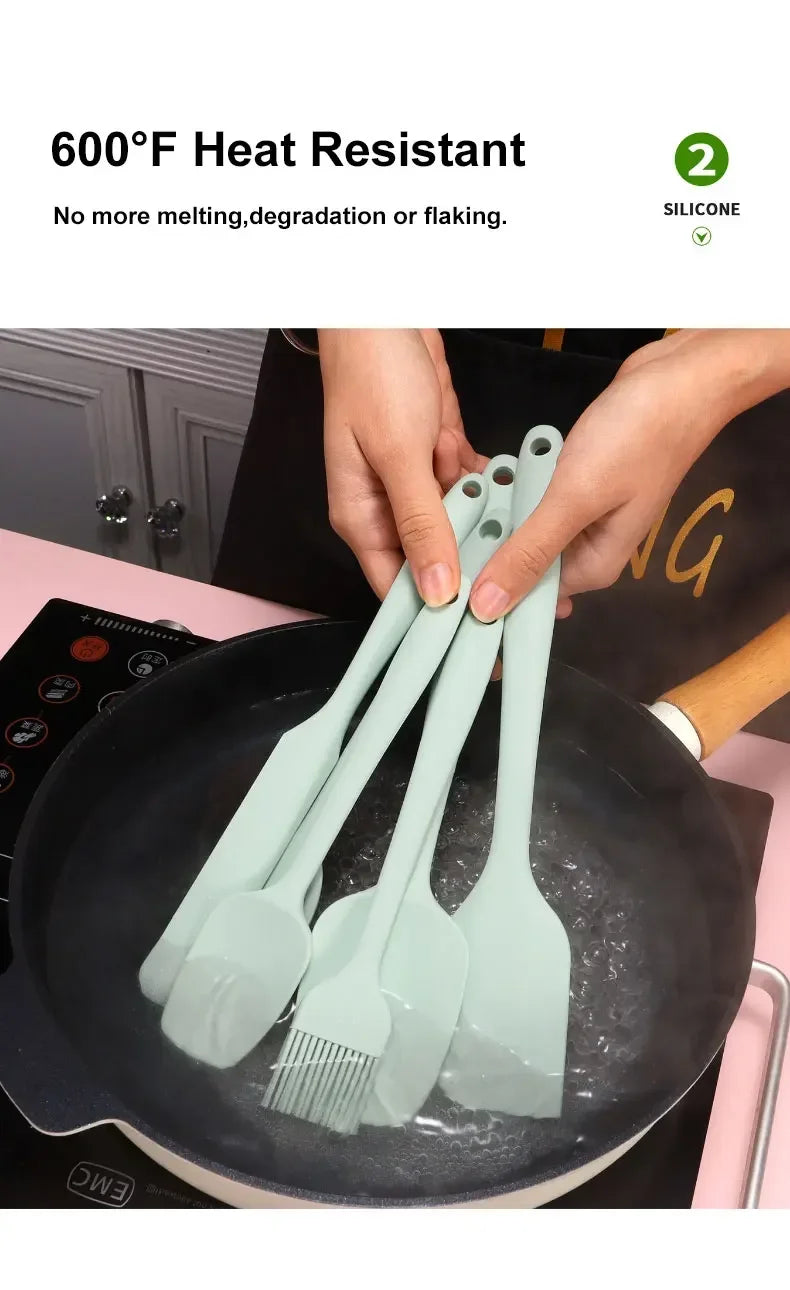 Silicone kitchenware 6-piece set, cream integrated scraper, spatula, oil brush, size scraper set