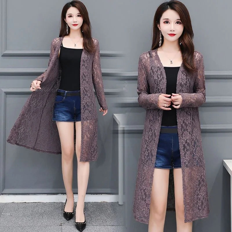 Summer Sun Protection Clothing Women Long Cardigan Female Cardigans Long Sleeve Women Lace Coat Jacket Ladies Shawl Outerwear