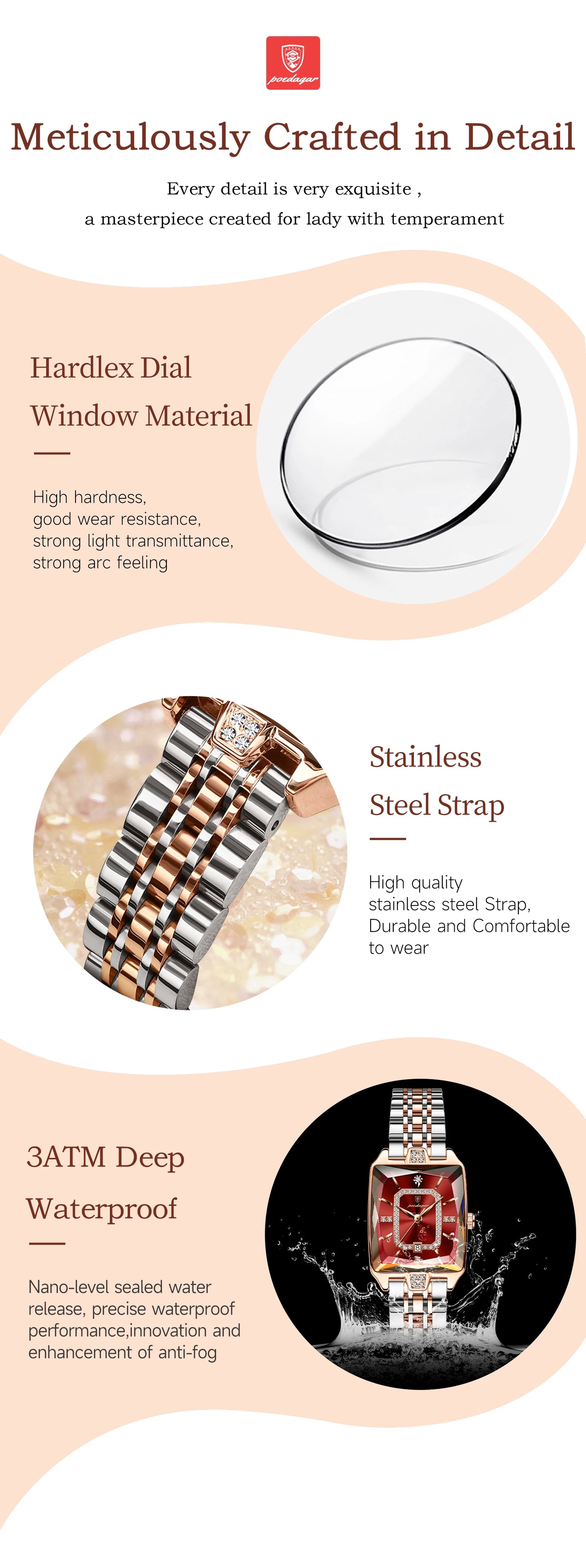 POEDAGAR Elegant Exquisite Woman Watch Waterproof Stainless Steel Date Original Fashion Ladies Wristwatch Women's Quartz Watches