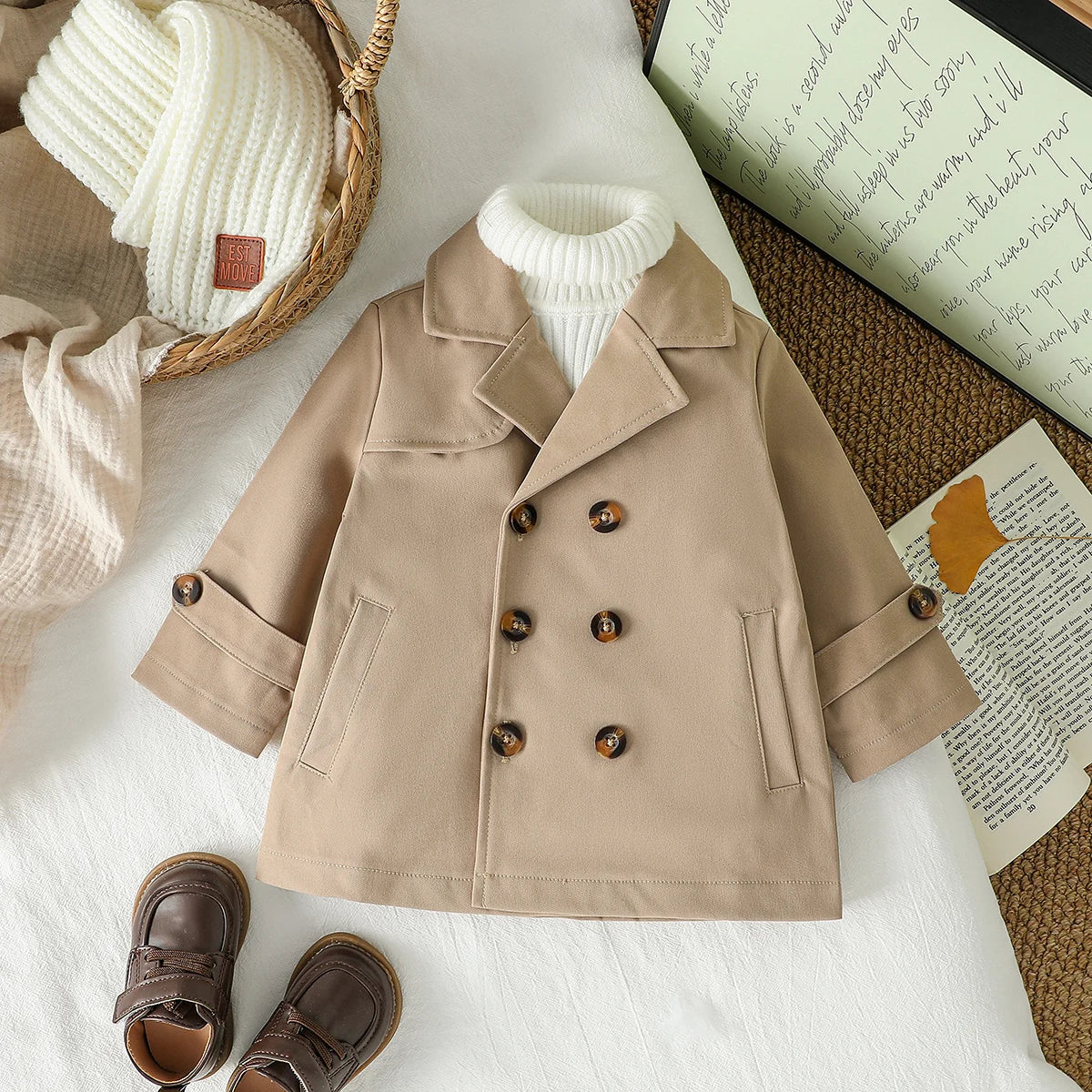 New Fashion Baby Boys Trench Coat Autumn/Winter Jacket Long Sleeve Baby  Double breasted  Cardigan Clothes For 1-3Y