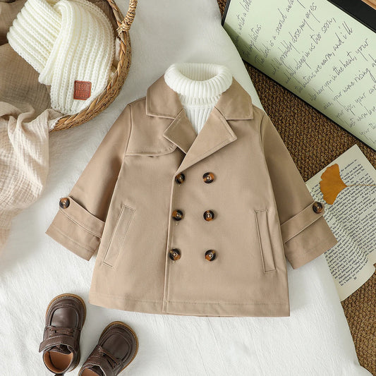 New Fashion Baby Boys Trench Coat Autumn/Winter Jacket Long Sleeve Baby  Double breasted  Cardigan Clothes For 1-3Y
