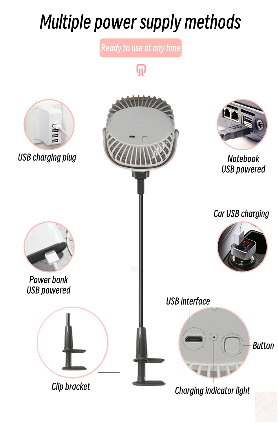 USB Electric Portable Adjustable 3 Speed Fan