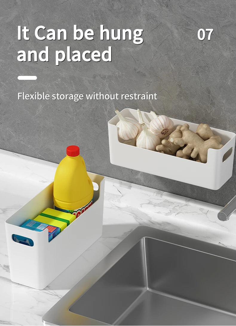 WORTHBUY Wall Mounted Punch Free Self Adhesive Storage Rack Holder Cabinet Door Plastic Organiser Shelf Kitchen Accessories