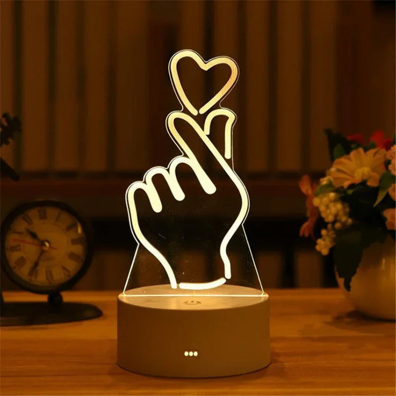 Creative 3D Acrylic Night Light USB Operated Bedroom Bedside LED Table Lamp Ornaments Christmas Holiday Birthday Event Gift