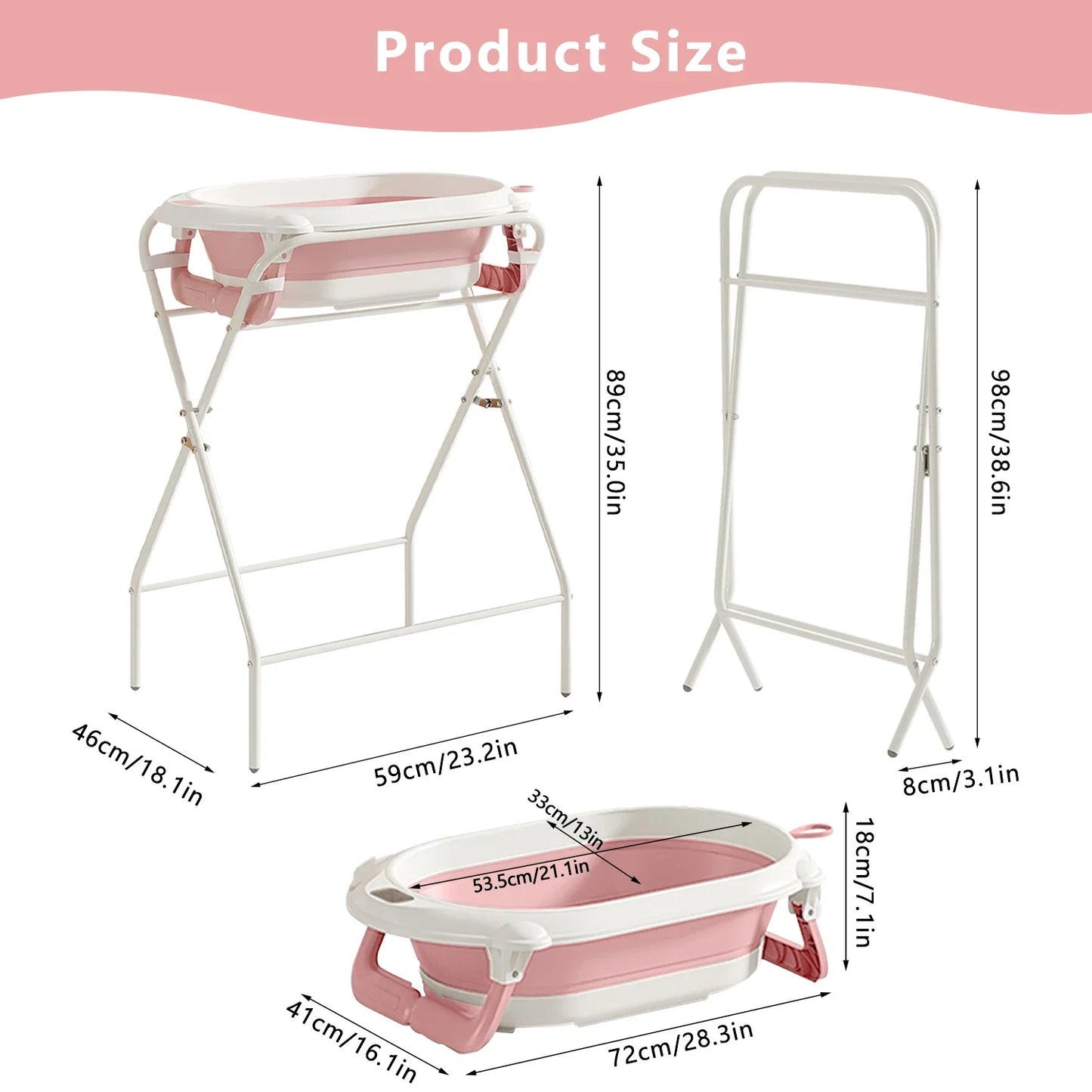 3 in 1 Baby Bath with Stand, Foldable Baby Bath Tub for Newborn to Toddler with Thermometer & Bath Pillow,Multifunctional,Grey