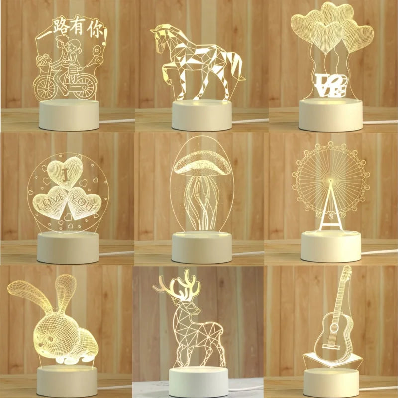 Romantic Love 3D Acrylic Led Lamp for Home Children's Night Light Wedding Decoration Birthday Party Valentine's Day Bedside Lamp
