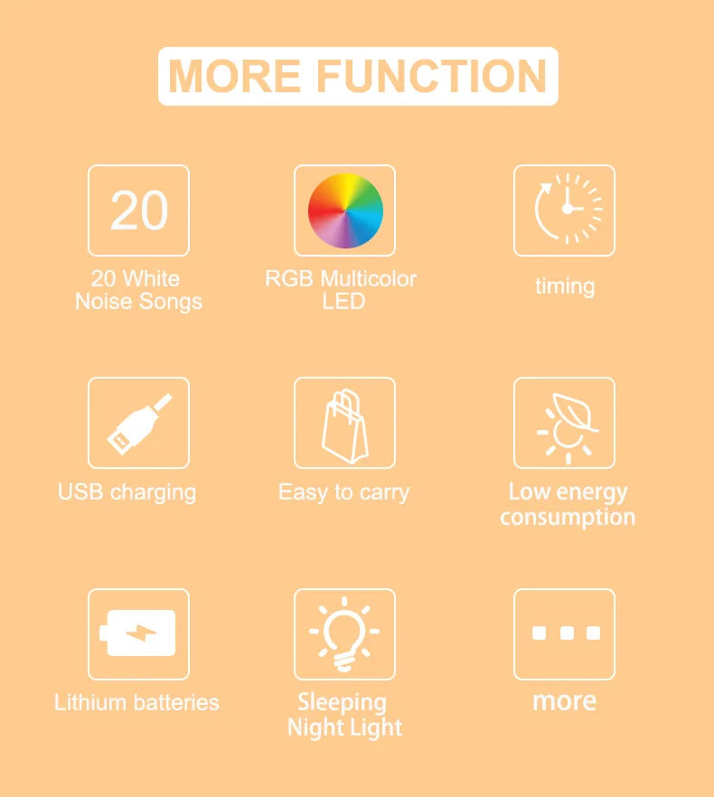 Portable White Noise Machine Sleep Aid with LED Breathing Light And 20 Types of Light Music - Meditation Device for Relaxation