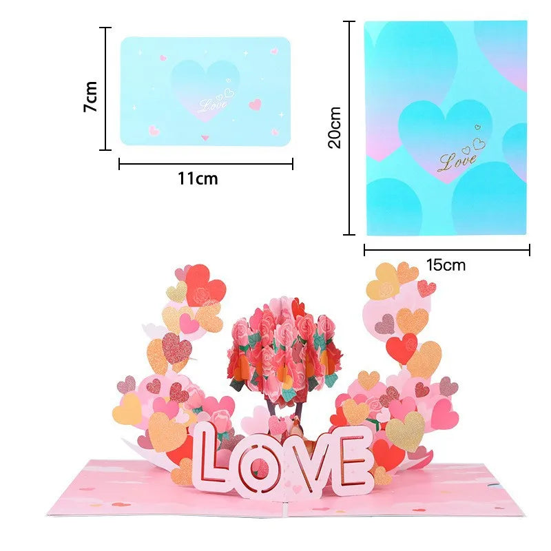 Love Postcard 3D Pop UP Greeting Cards Wedding Birthday Anniversary for Couples Wife Husband Handmade Valentines Day Gift