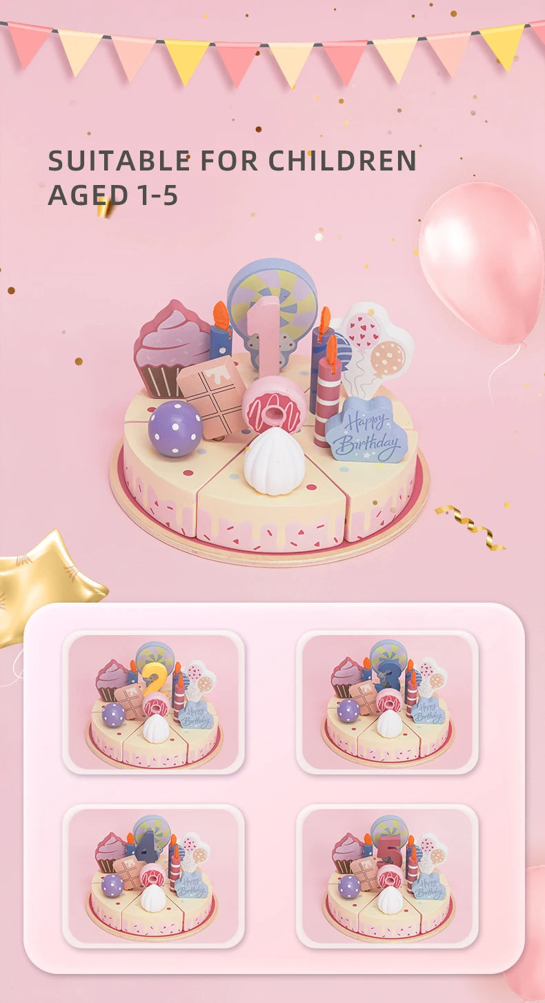 Wooden Kitchen Toys Pretend Toys Cutting Cake Play Set Food Kids Toys Montessori Tea Party Learning Educational Toys For Gifts