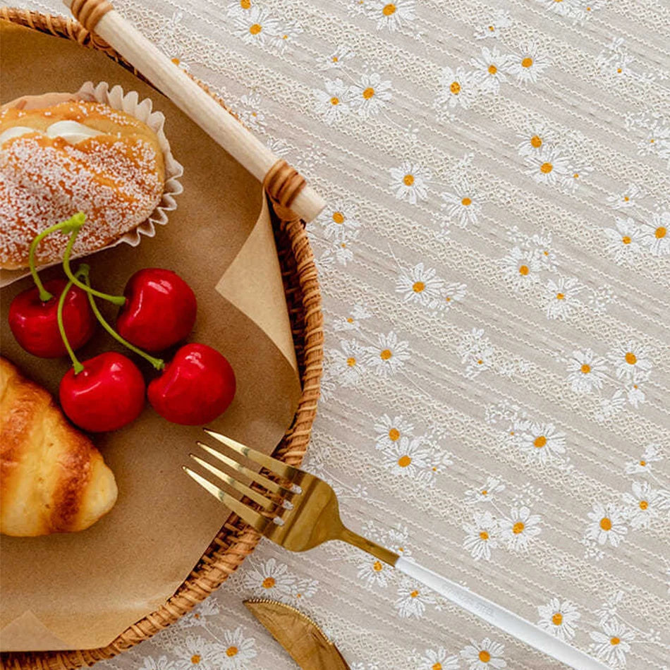 Korean Style Daisy Tassels Cotton Floral Table Cloth