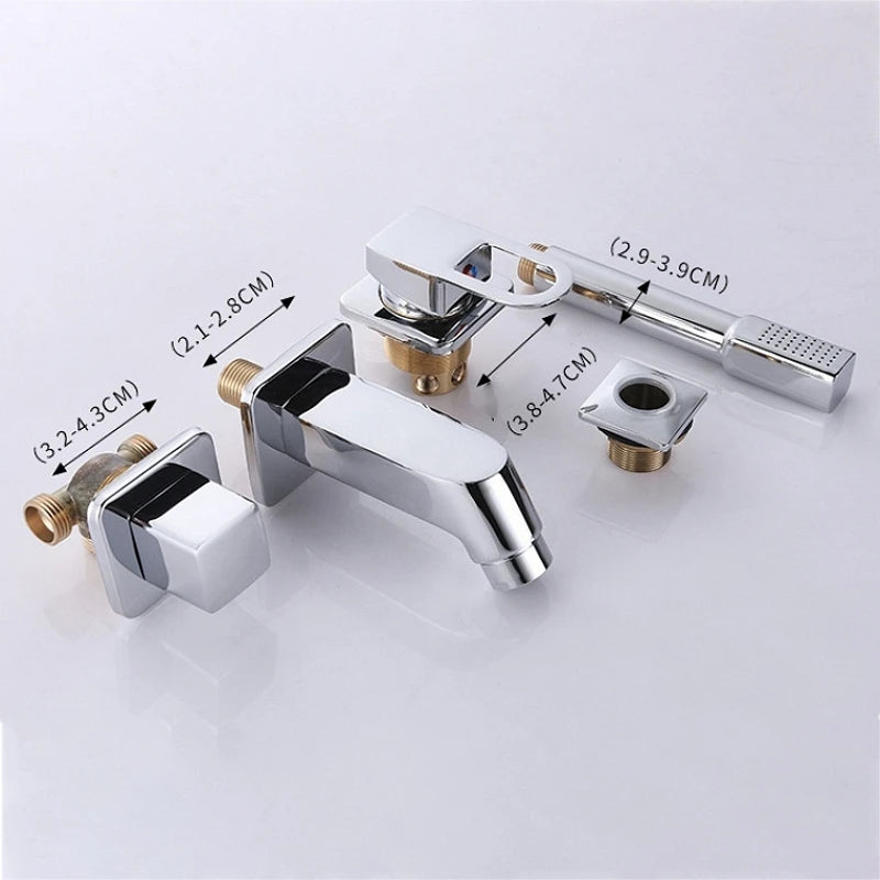 Deck/Wall Mounted Bathroom Bathtub Faucet Set with Handheld Shower Head 4 Holes Widespread Basin Tub Faucet Cold Hot Mixer Tap