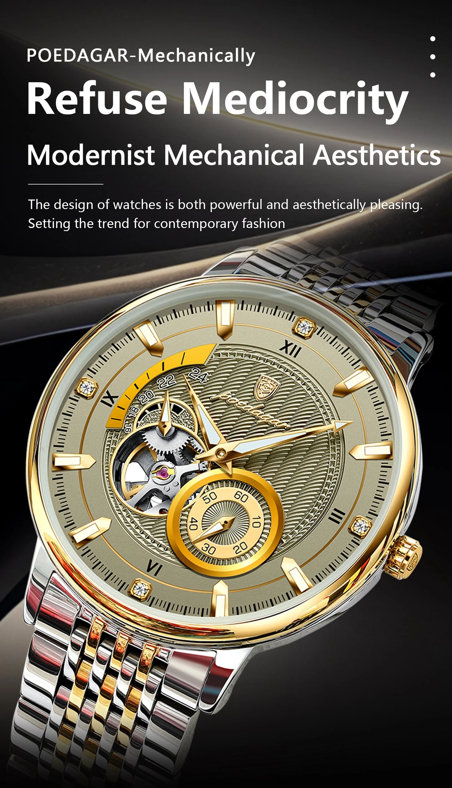 POEDAGAR Luxury Man Watch Stainless Steel Hollow Tourbillon Men Clock Luminous Mechanical Automatic Business Men's Watches Reloj