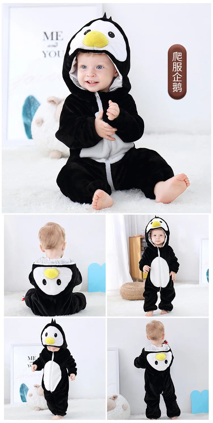Baby Rompers Kids Cosplay Winter Flannel One-Pieces Hooded Jumpsuits Stitch Jumpers Overall Girl Grows Boy Growings Roupa Bebes
