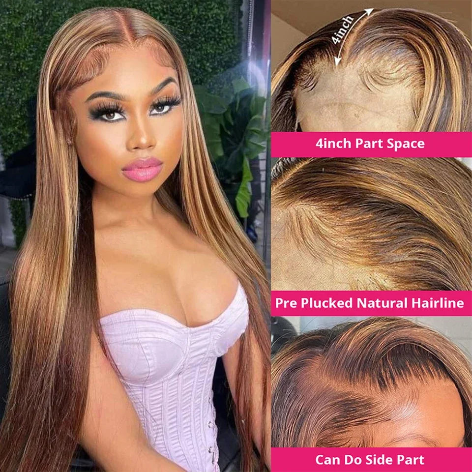 Highlight Wig Human Hair Brazilian 13x4 Straight Lace Front Wig Ombre Honey Blonde 13x6 Hd Lace Frontal Wig For Women Preplucked