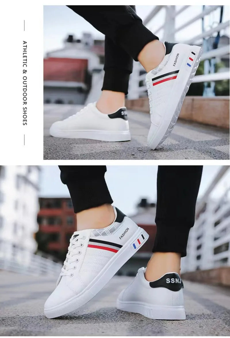 Men's White Casual Trainer Shoes, Outdoor Sport Shoes