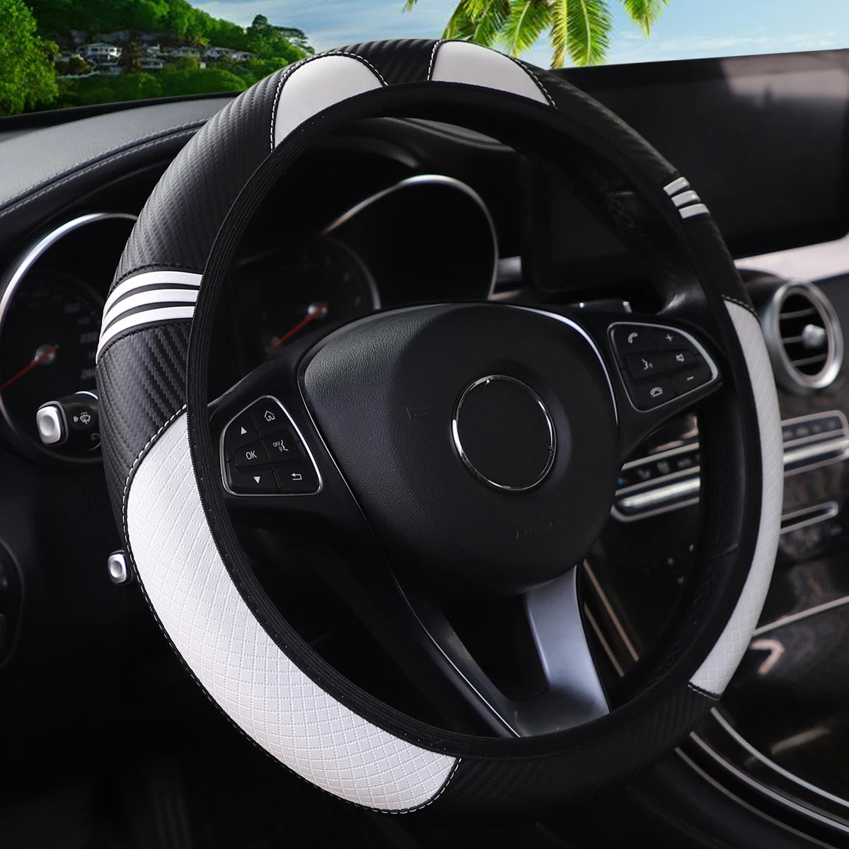 1 little monster PU embossed leather automotive supplies without inner ring steering wheel cover fits 14.5-15 inches