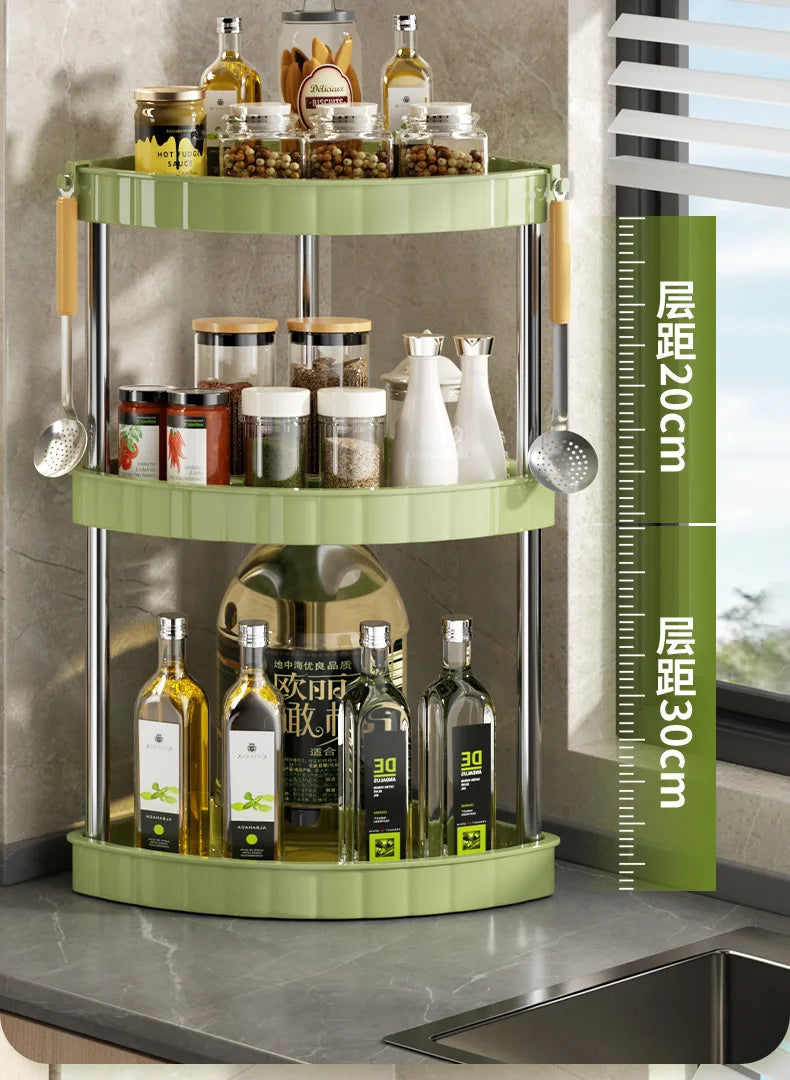 Kitchen Spice Rack Shelf Countertop Corner Multifunctional Seasoning Supplies Rack Saving Spice Rack Organiser with Hooks