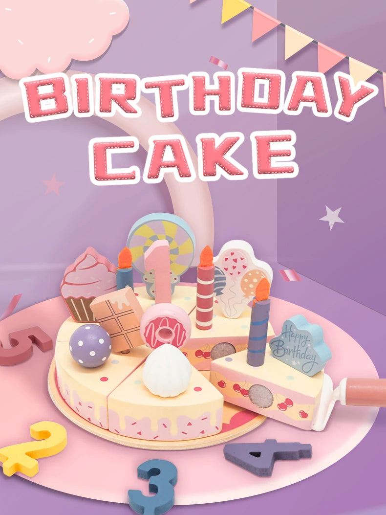 Wooden Kitchen Toys Pretend Toys Cutting Cake Play Set Food Kids Toys Montessori Tea Party Learning Educational Toys For Gifts