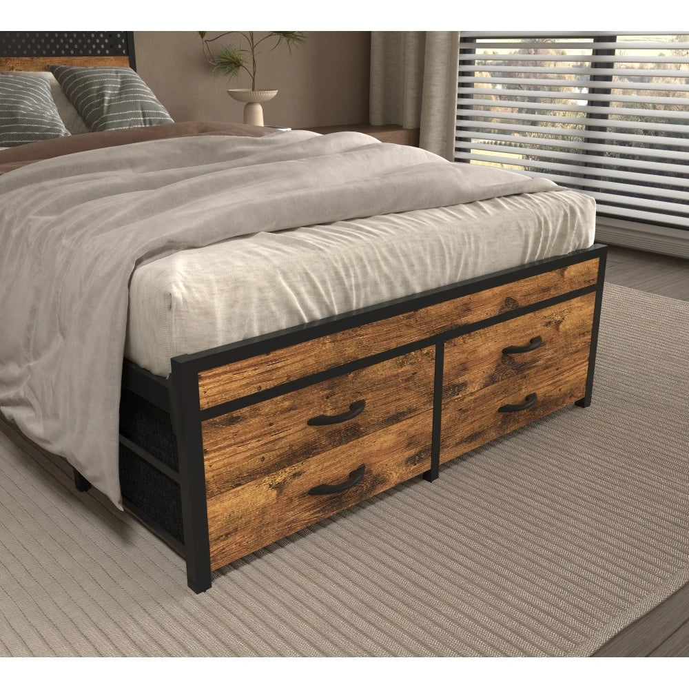 Twin Bed Frames with Headboard, Twin Size Bed Frames with Storage Drawers, Twin Bed, Black Metal Platform Bed Frame, Single Bed