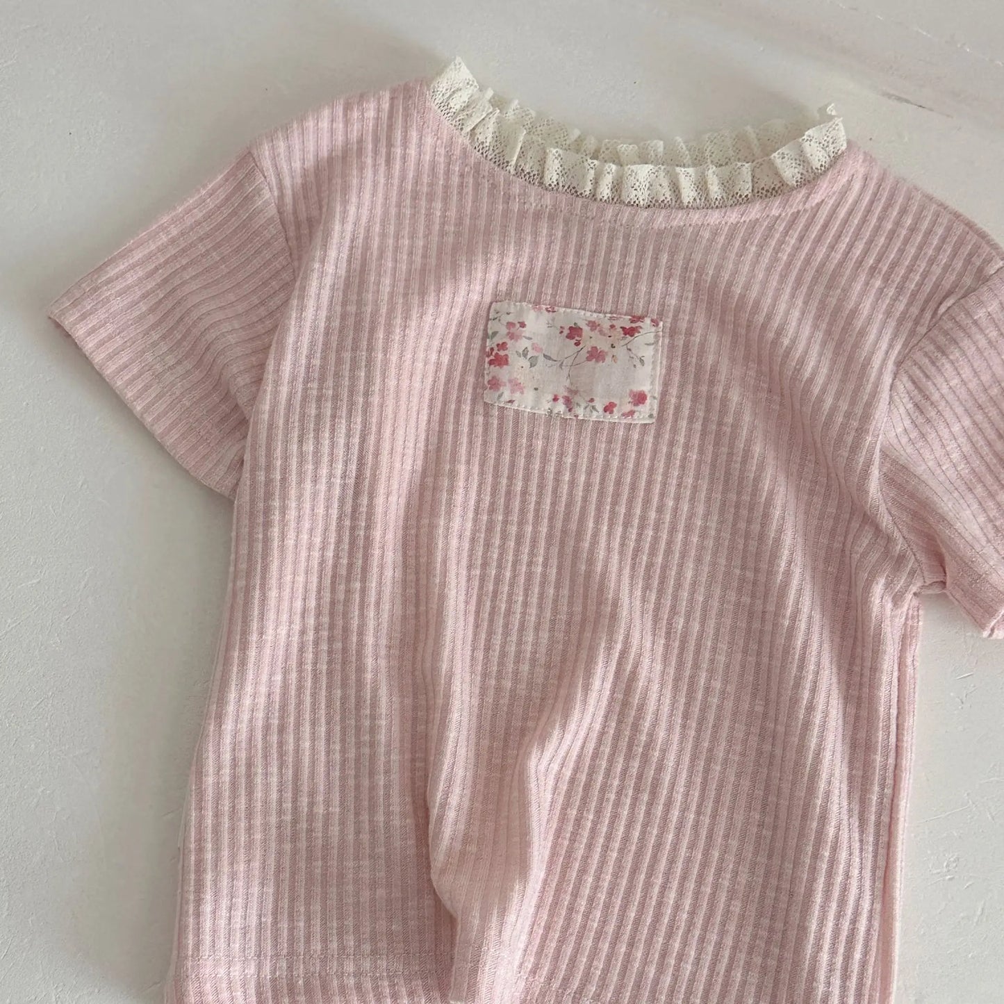 2026 Summer Baby Girls Clothes Lace Collar Toddler Base Tee Korean Style Short Sleeve Infant Shirt