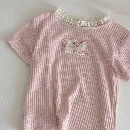 2026 Summer Baby Girls Clothes Lace Collar Toddler Base Tee Korean Style Short Sleeve Infant Shirt