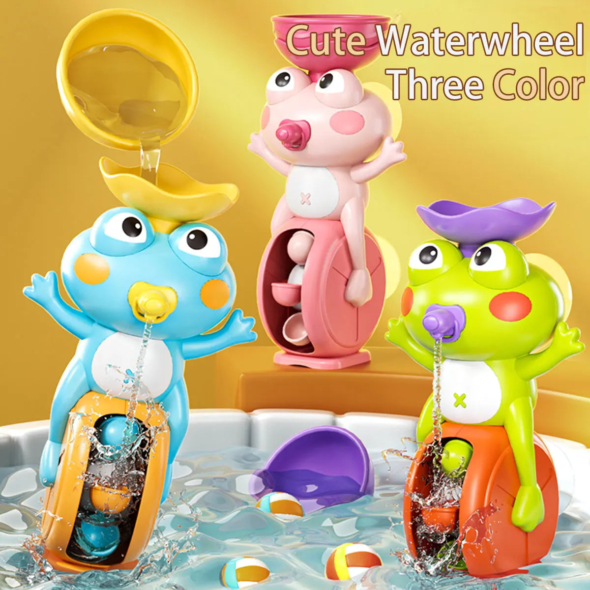 Cute Frog Waterwheel Bath Toy – Rotating Water Play Toy with Suction Cup for Toddlers and Kids