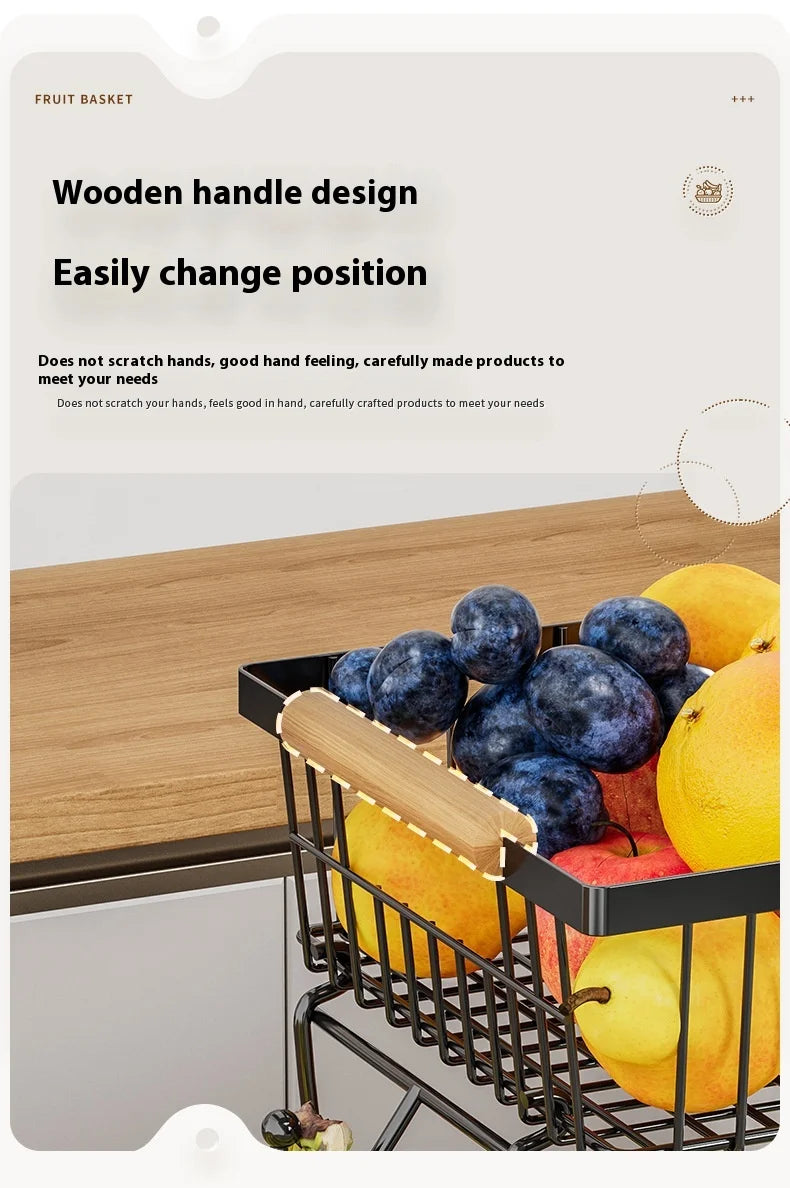 33*29cm deteachable fruit vegetable kitchen storage organisation racks holders double-layer trays wood hand SS home display
