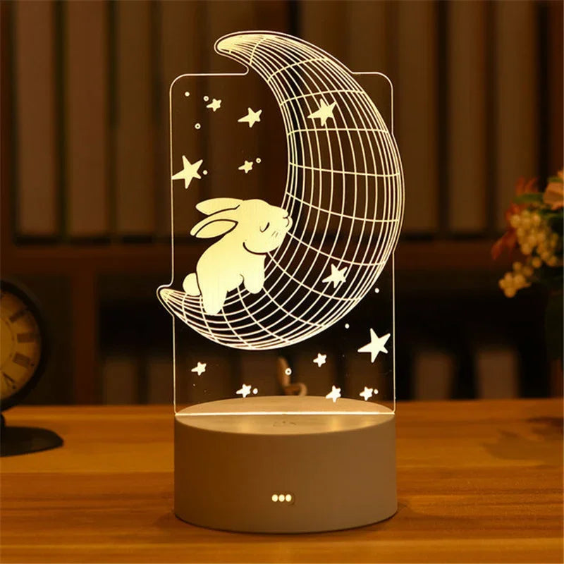 Creative 3D Acrylic Night Light USB Operated Bedroom Bedside LED Table Lamp Ornaments Christmas Holiday Birthday Event Gift