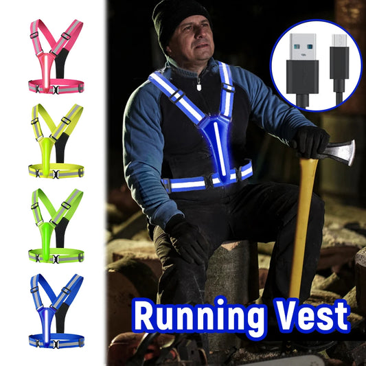 LED Glowing Reflector Straps Adjustable Reflective Night Running Vest High Visibility Night Running Riding Clothing Elastic Band
