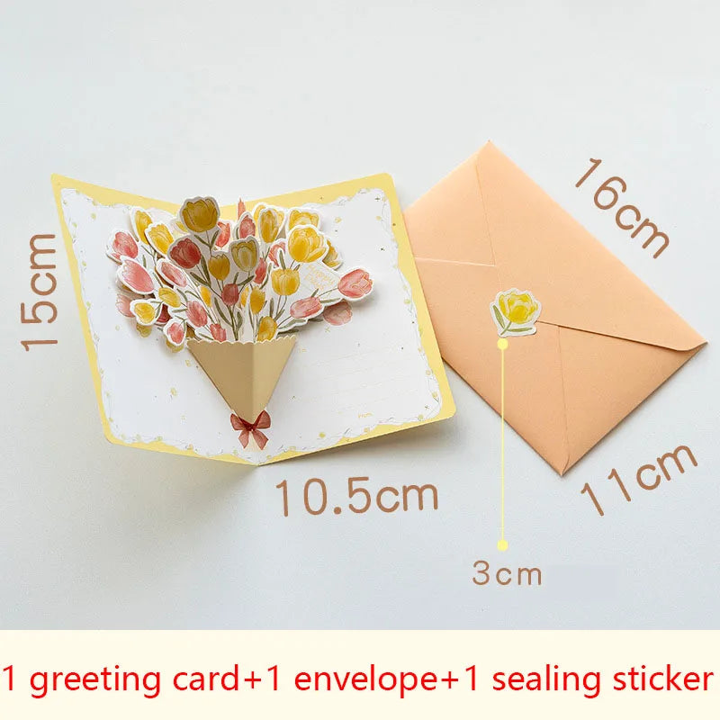 3D pop-up style creative minimalist greeting card original flower blessing card happy birthday party invitation letter gift