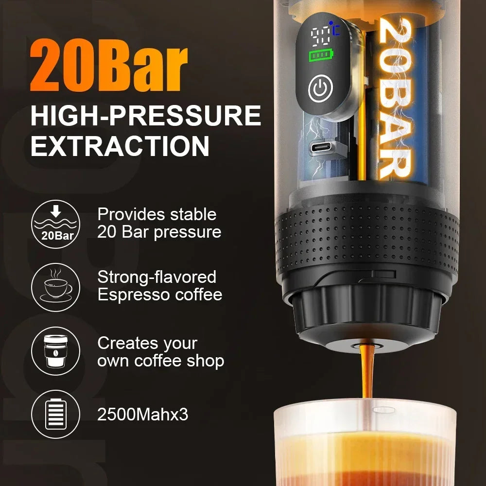 DENOKIN Portable Espresso Coffee Machine With Digital Display 3-in-1 Capsule Coffee Maker