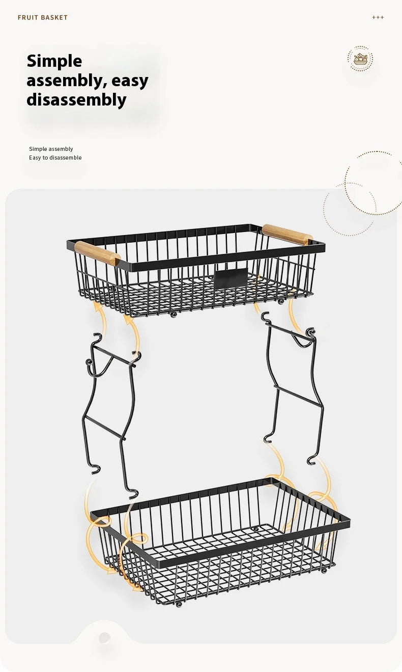 33*29cm deteachable fruit vegetable kitchen storage organisation racks holders double-layer trays wood hand SS home display