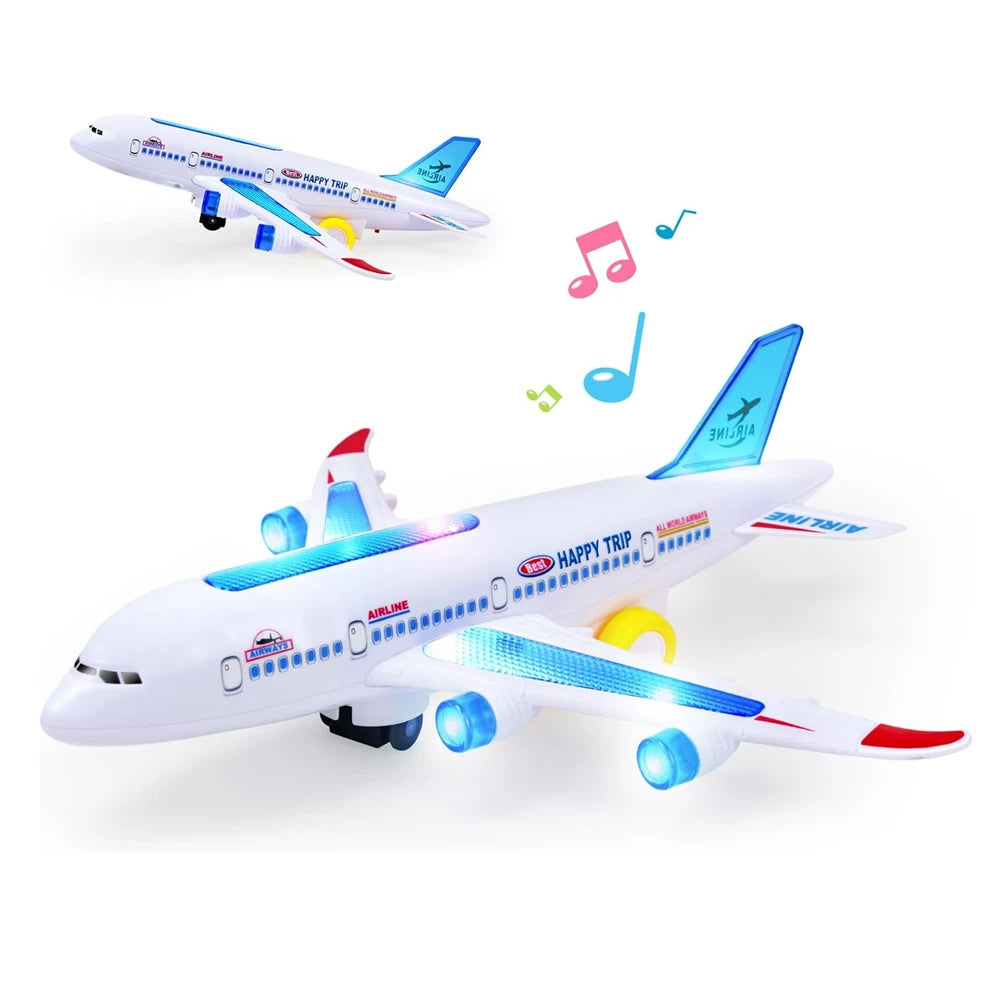 Electronic Airplane Toy with Music & Lights – Auto-Rotating Educational Aircraft Toy for Kids