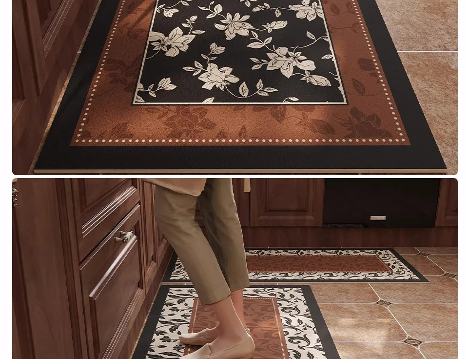 Rug for Kitchen Waterproof Non-slip Leather PVC Floor Mat American Retro Style Rugs Oil-proof Stain-resistant Long Carpets 주방 카펫