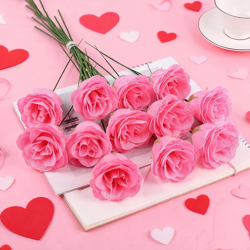 5-20Pcs Red Glitter Artificial Rose Flowers Bouquet Wedding Bridal Shower Decoration Valentines Day Gift Birthday Party Decor